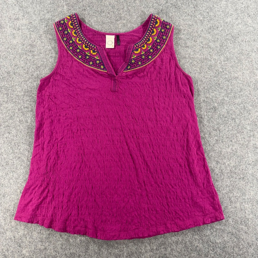 Anthropologie Akemi + Kim Magenta Embroidered Boho Sleeveless Crinkle Top XS
